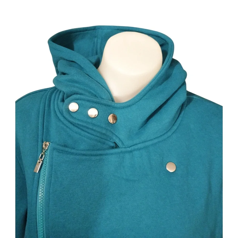 Tom's Ware Womens Teal Casual Cotton Polar‎ Hoodie Moto Sweatshirt  Zip Up SZ XL